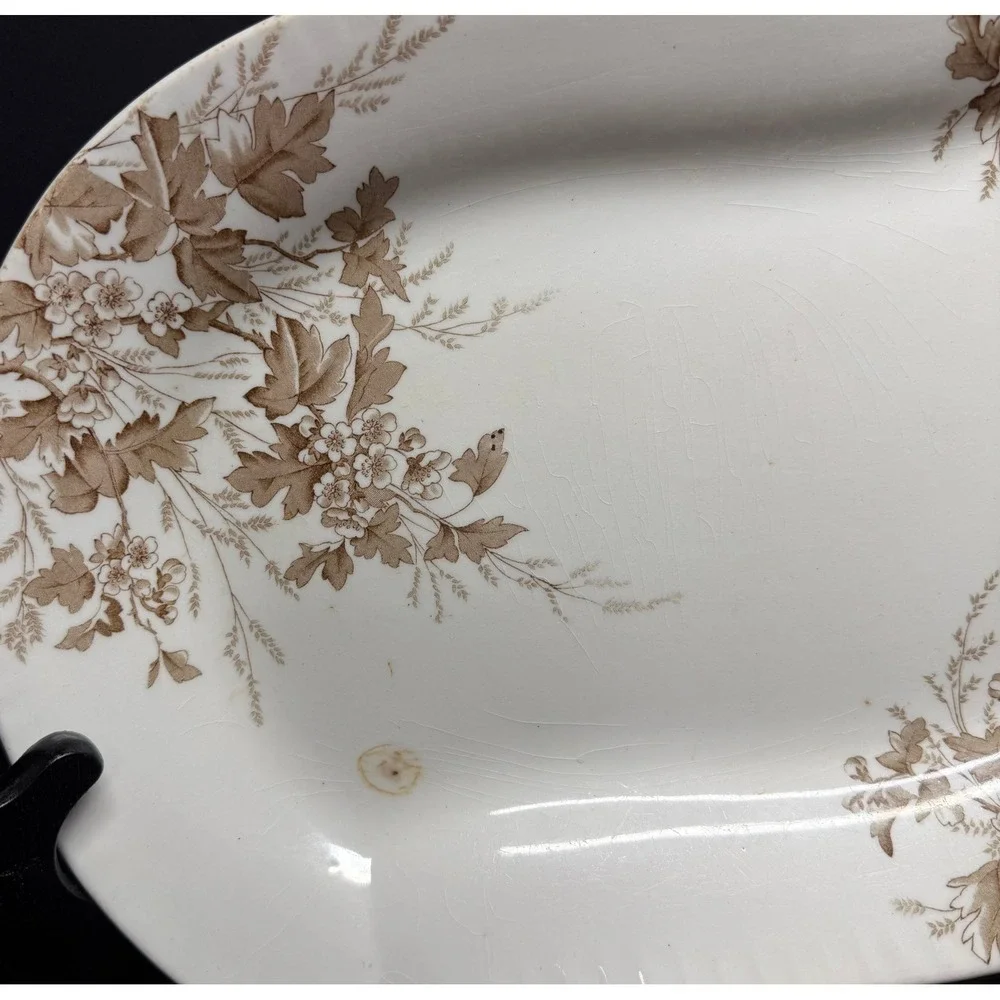 Antique‎ Johnson Bros Columbia Porcelain Platter Victorian Brown Floral 1880s